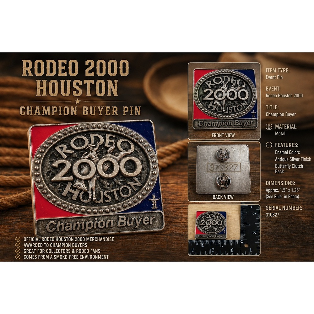 Rodeo Houston 2000 Champion Buyer Pin‎ Antique Silver Red Blue Enamel 310827